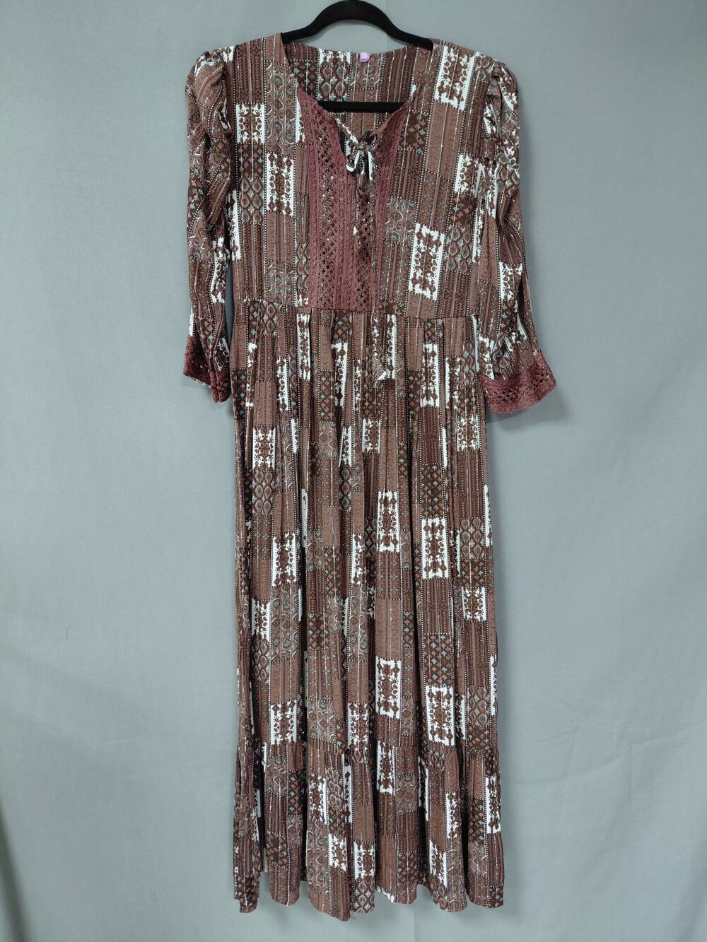 NWT Great Choice Brown Maxi Lace Patchwork Lightweight Dress Women Size L